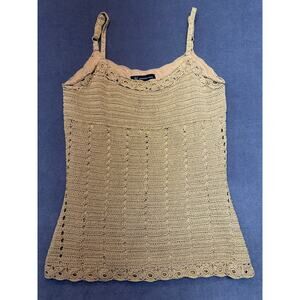 INC. International Concept Y2K Crochet Lined Tank Top Tan/Gold Women’s Med